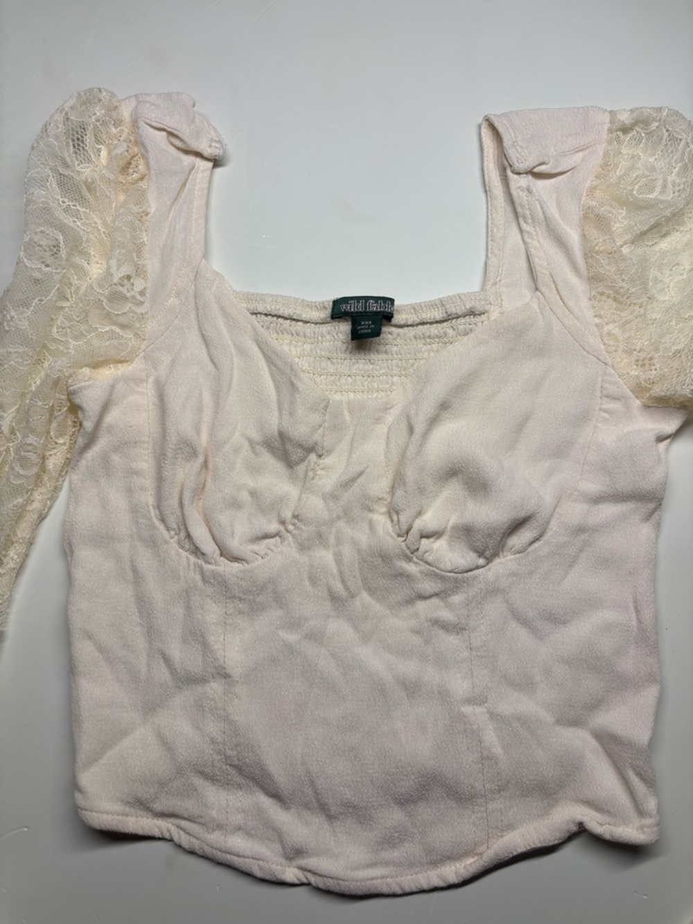 wild fable Cream Lace-Sleeve Square Neck Crop Top - Picture 6 of 9